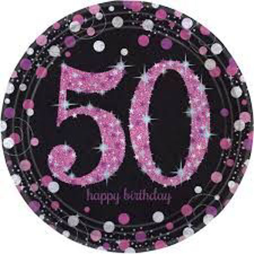 Picture of 50TH PINK CELEBRATION PAPER PLATES 23cm - 8PK